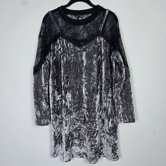 Entro Womens Crushed Velvet Lace Dress Size Small Grey Witchy Whimsigoth NWT - Picture 1 of 8